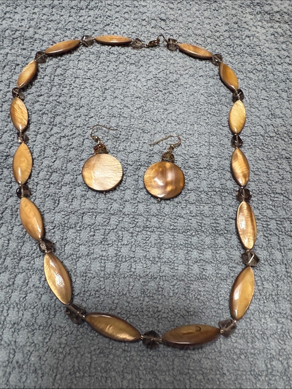 Gold-Tone Shell Bead Necklace with Matching Drop Earrings - Women Jewelry